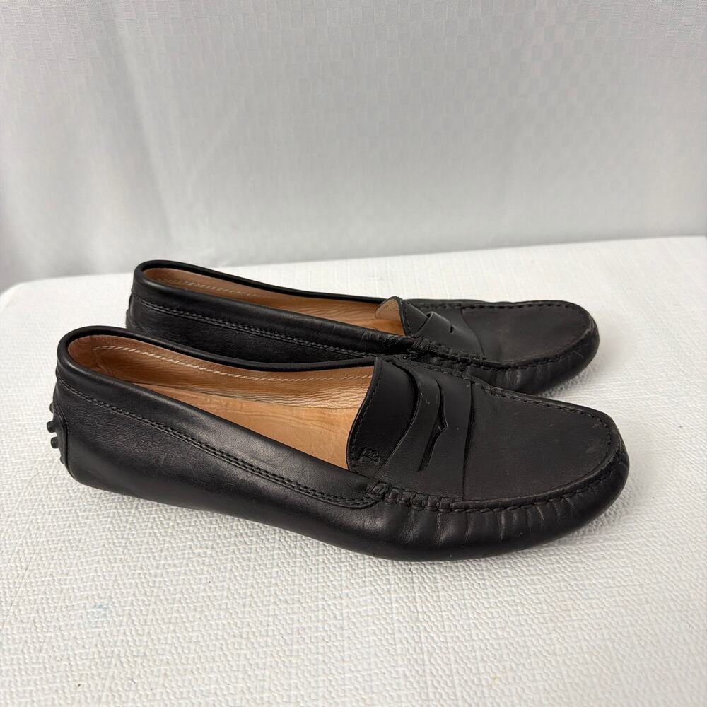 Tod's Gommino Penny Loafers Black Leather Womens Size 6.5 US Shoes